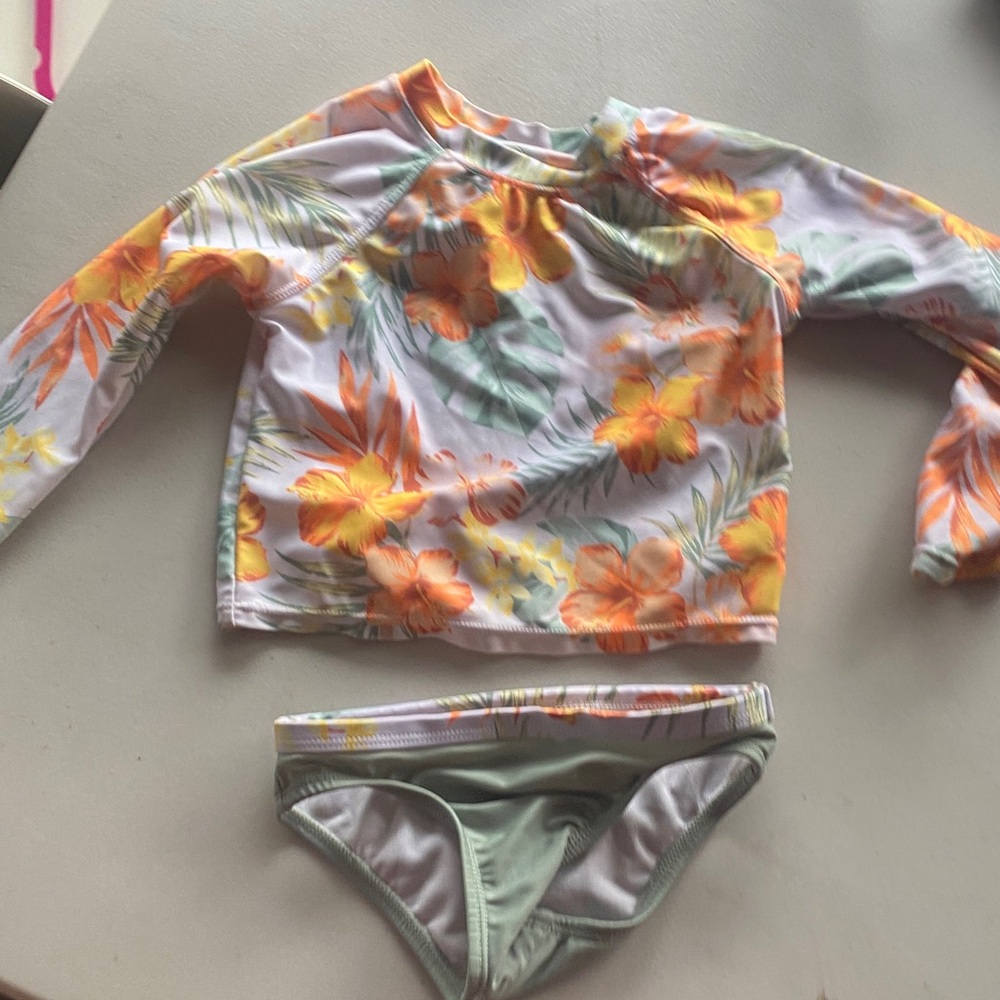 Wonder Nation Orange Floral Kids Swim Rashguard Set